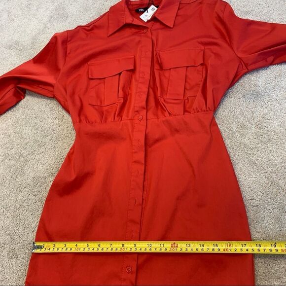 Zara red poplin shirt dress Sz S NWT - Picture 9 of 12